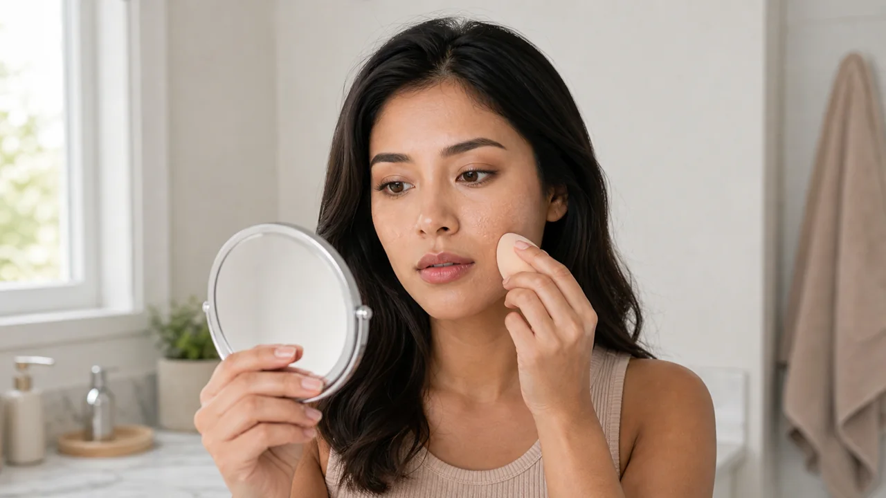 Comparing smooth and cakey foundation texture on the cheek