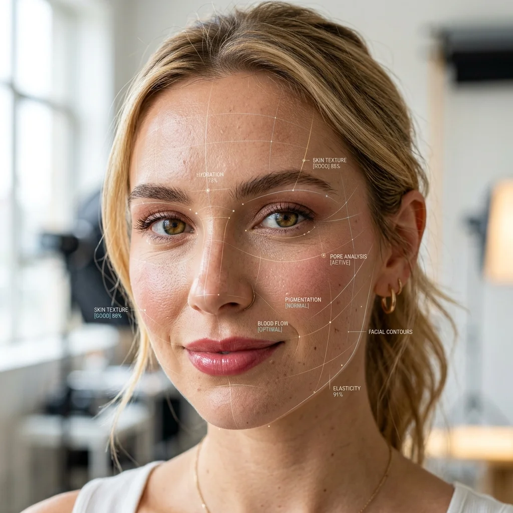 Refined rose makeup with natural skin texture and lighting